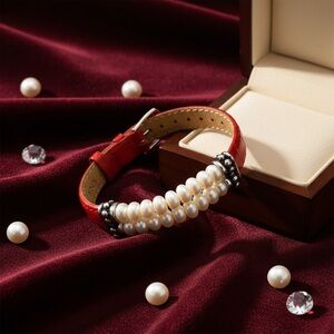 Available Tom—2-10-26 Honora Pearl & Red Leather Bracelet